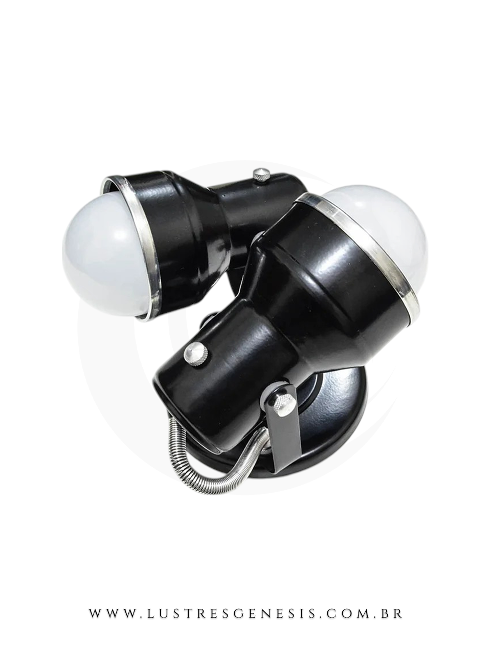 Arandela Spot Caneco Duplo colorido para parede interna e externa, ideal para ambientes residenciais como varanda e corredor, em acabamento preto com detalhes metálicos.